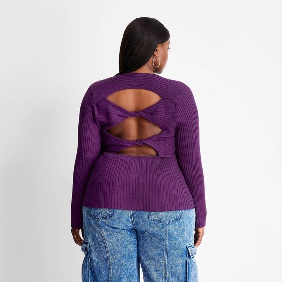 Women's Party Twisted Back Crewneck Pullover Sweater Future Collective Purple 1X - Picture 4 of 10